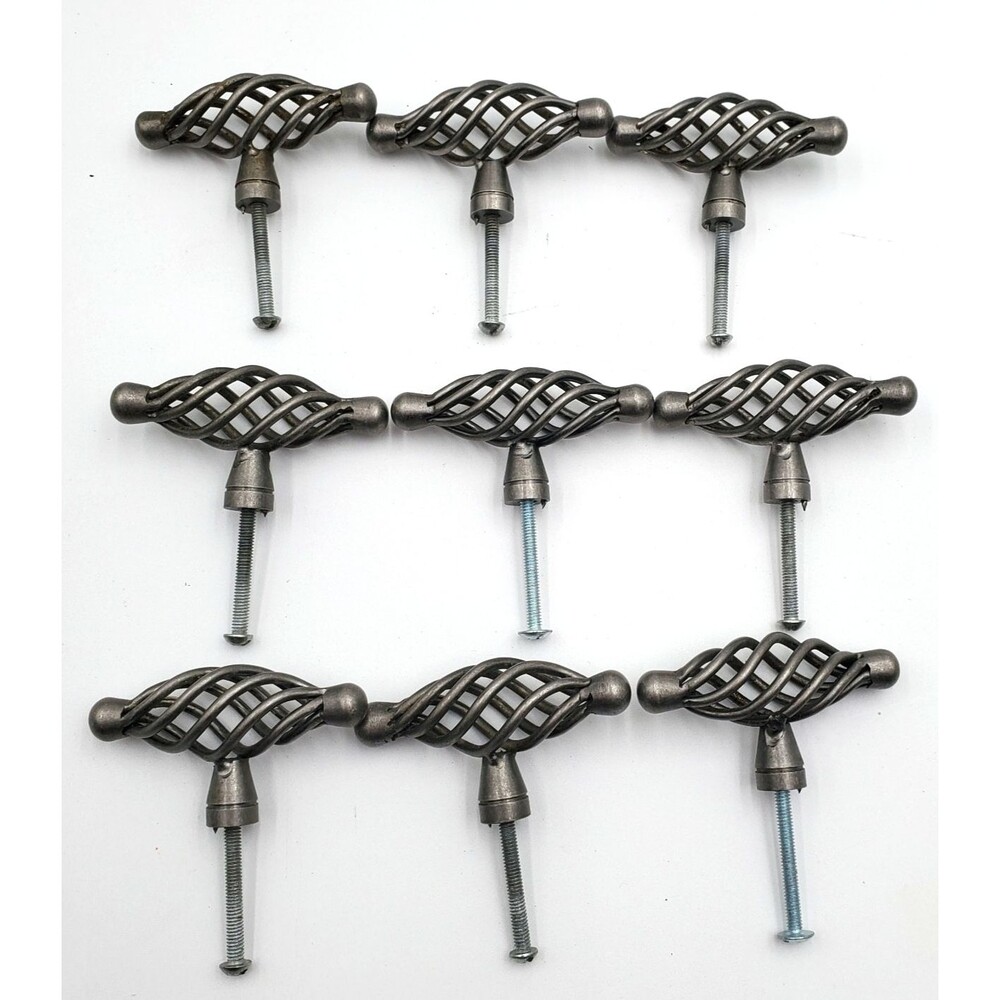 VTG Spiral Oval Bird Cage Silver/Pewter Drawer Cabinet Pull Knobs 2.75" Lot of 9